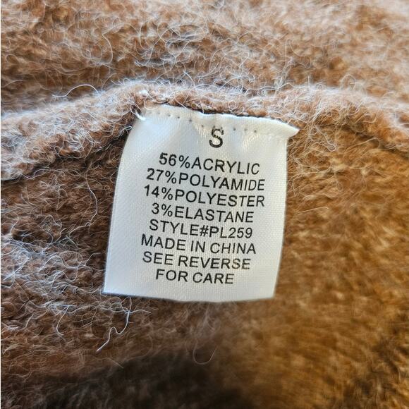 Daryl-Ann Denner x Pink Lily Brown V-Neck Knit Sweater sz Small Minimalist Basic - Picture 4 of 5